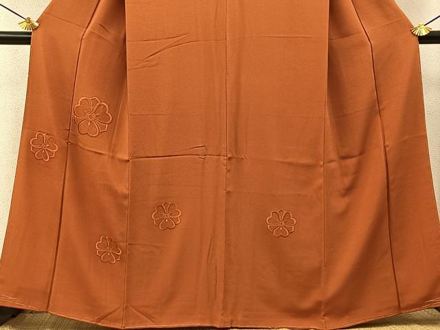 平和屋着物■無地絵羽訪問着　総刺繍　剣片喰文　代赭色　正絹　逸品　未使用　BAAY6230hj