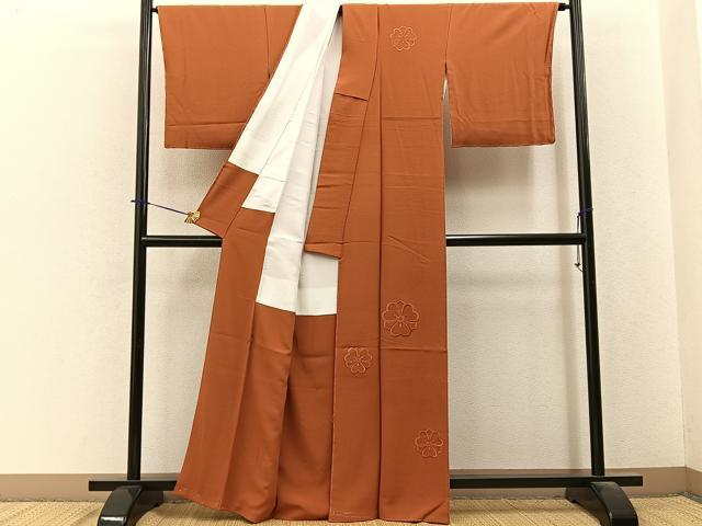 平和屋着物■無地絵羽訪問着　総刺繍　剣片喰文　代赭色　正絹　逸品　未使用　BAAY6230hj