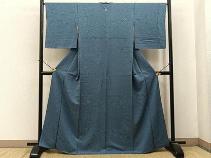 平和屋着物●上質な色無地　霞地紋　藍鼠色　正絹　逸品　BAAY6233hj