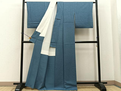 平和屋着物●上質な色無地　霞地紋　藍鼠色　正絹　逸品　BAAY6233hj