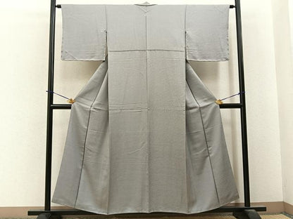 平和屋着物■上質な色無地　菱地紋　薄鈍色　正絹　逸品　BAAY6237hj