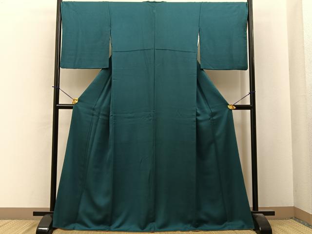 平和屋着物●上質な色無地　木賊色　正絹　逸品　BAAY6239hj