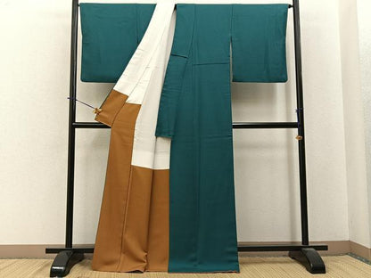 平和屋着物●上質な色無地　木賊色　正絹　逸品　BAAY6239hj