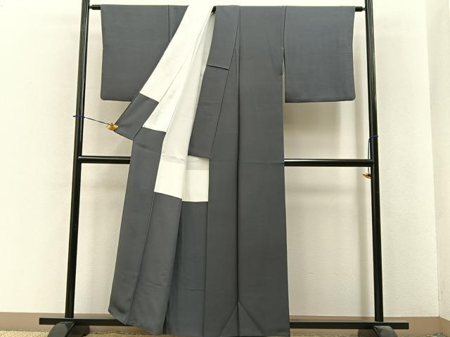 平和屋着物■上質な色無地　鹿の子地紋　消炭色　正絹　逸品　BAAY6241hj
