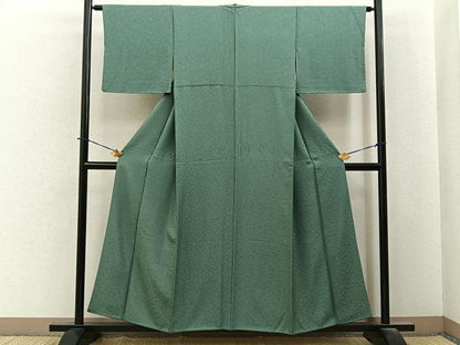 平和屋着物■上質な色無地　吉祥地紋　老竹色　正絹　逸品　BAAY6243hj