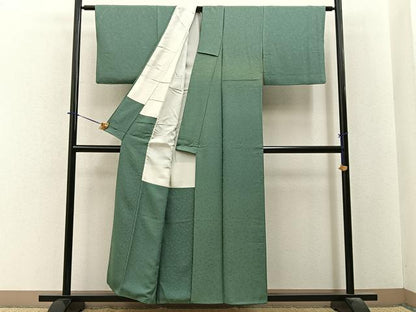 平和屋着物■上質な色無地　吉祥地紋　老竹色　正絹　逸品　BAAY6243hj