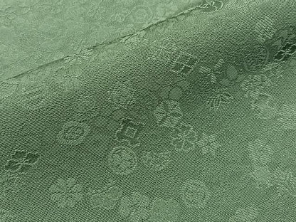 平和屋着物■上質な色無地　吉祥地紋　老竹色　正絹　逸品　BAAY6243hj