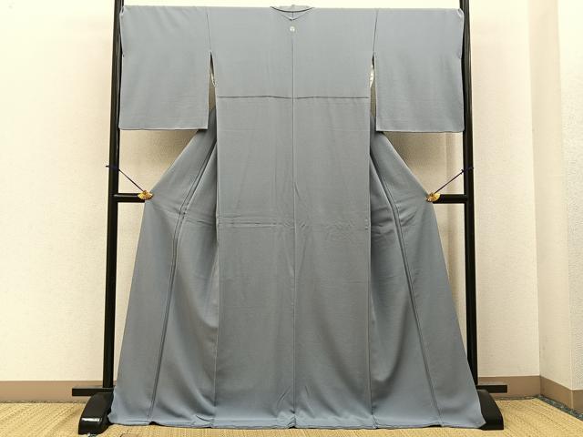 平和屋着物●上質な色無地　灰青色　ロング丈　正絹　逸品　BAAY6245hj