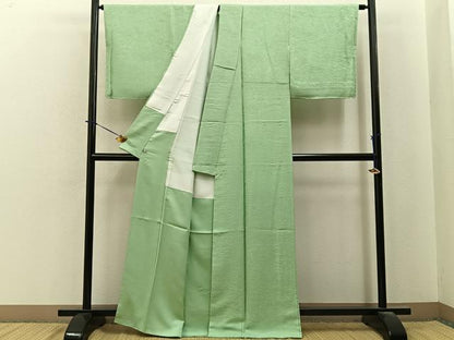 平和屋着物●上質な色無地　風景花地紋　若葉色　さが美扱い　正絹　逸品　未使用　BAAY6249hj