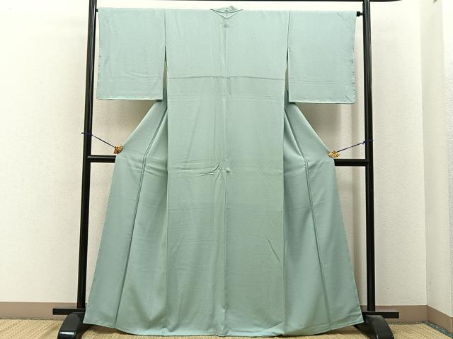 平和屋着物●上質な色無地　霞地紋　青磁鼠色　正絹　逸品　未使用　BAAY6250hj