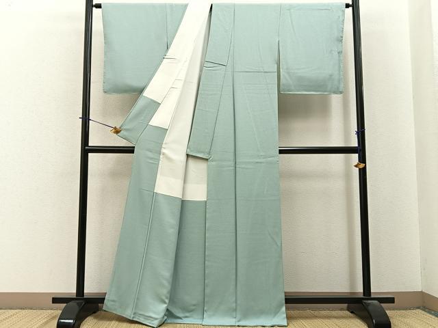 平和屋着物●上質な色無地　霞地紋　青磁鼠色　正絹　逸品　未使用　BAAY6250hj