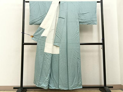 平和屋着物■上質な色無地　菊地紋　柳鼠色　正絹　逸品　BAAY6252hj
