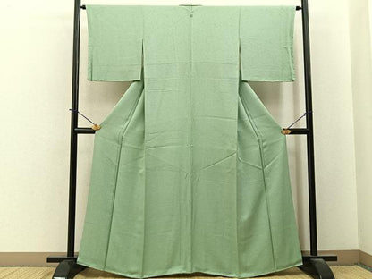 平和屋着物●上質な色無地　献上模様　裏葉柳色　反端付き　正絹　逸品　未使用　BAAY6253hj