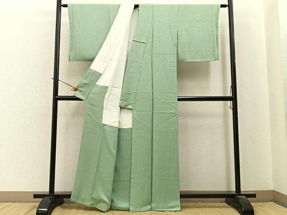平和屋着物●上質な色無地　献上模様　裏葉柳色　反端付き　正絹　逸品　未使用　BAAY6253hj