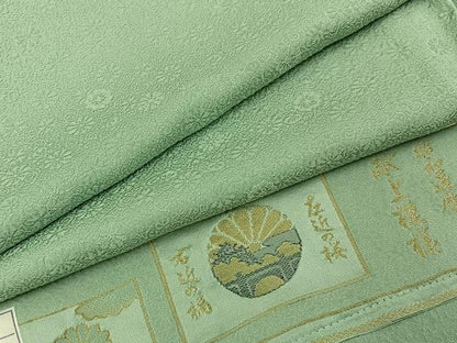 平和屋着物●上質な色無地　献上模様　裏葉柳色　反端付き　正絹　逸品　未使用　BAAY6253hj
