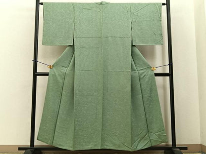 平和屋着物■上質な色無地　辻が花地紋　山葵色　正絹　逸品　BAAY6259hj