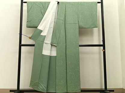 平和屋着物■上質な色無地　辻が花地紋　山葵色　正絹　逸品　BAAY6259hj