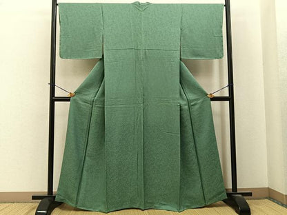 平和屋着物●上質な色無地　南天地紋　柳染色　正絹　逸品　未使用　BAAY6261hj