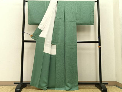 平和屋着物●上質な色無地　南天地紋　柳染色　正絹　逸品　未使用　BAAY6261hj