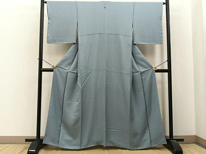 平和屋着物●上質な色無地　作家物　鱗地紋　灰青色　正絹　逸品　未使用　BAAY6263hj
