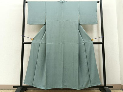 平和屋着物●上質な色無地　菊地紋　薄青色　正絹　逸品　BAAY6264hj