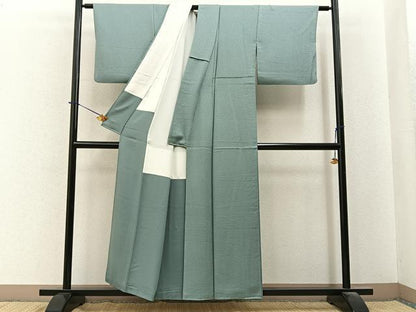 平和屋着物●上質な色無地　菊地紋　薄青色　正絹　逸品　BAAY6264hj