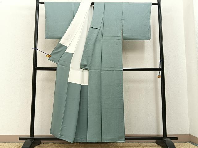 平和屋着物●上質な色無地　菊地紋　薄青色　正絹　逸品　BAAY6264hj