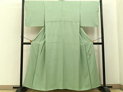 平和屋着物■本草木染作家　瑞寶　色無地　草花地紋　若芽色　正絹　逸品　BAAY6265hj