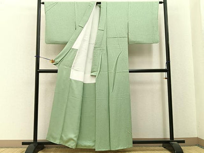平和屋着物■本草木染作家　瑞寶　色無地　草花地紋　若芽色　正絹　逸品　BAAY6265hj