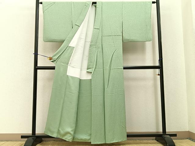 平和屋着物■本草木染作家　瑞寶　色無地　草花地紋　若芽色　正絹　逸品　BAAY6265hj