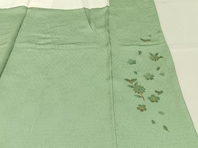 平和屋着物■本草木染作家　瑞寶　色無地　草花地紋　若芽色　正絹　逸品　BAAY6265hj