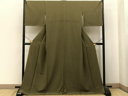 平和屋着物●上質な色無地　路考茶色　ロング丈　正絹　逸品　BAAY6266hj
