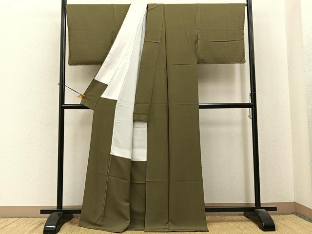 平和屋着物●上質な色無地　路考茶色　ロング丈　正絹　逸品　BAAY6266hj