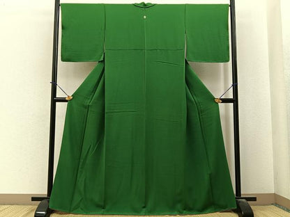 平和屋着物●上質な色無地　緑青色　正絹　逸品　未使用　BAAY6267hj