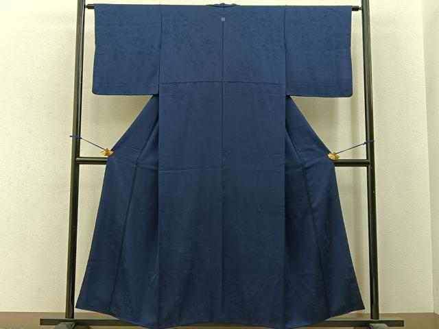 平和屋着物■上質な色無地　草花地紋　藍鉄色　正絹　逸品　BAAY6277hj