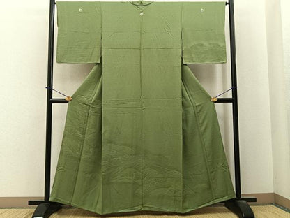 平和屋着物■無地絵羽訪問着　立波地紋　黄海松茶色　正絹　逸品　BAAY6284hj