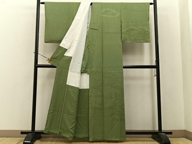 平和屋着物■無地絵羽訪問着　立波地紋　黄海松茶色　正絹　逸品　BAAY6284hj