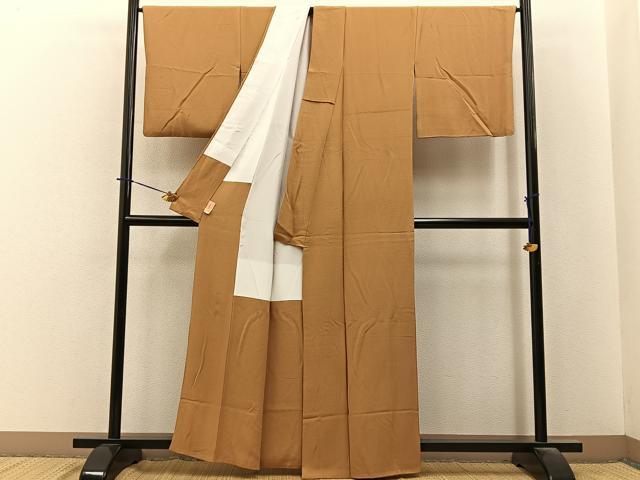 平和屋着物■上質な色無地　黃唐茶色　正絹　逸品　BAAY6285hj