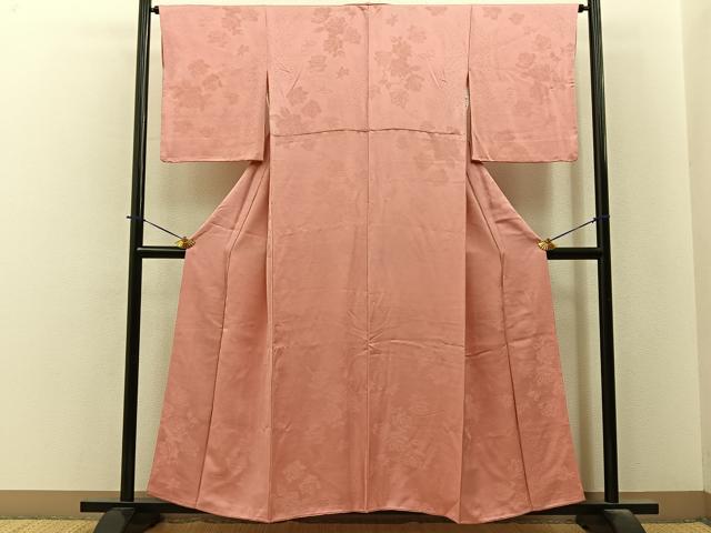平和屋着物■上質な色無地　薔薇地紋　薄紅色　正絹　逸品　BAAY6286hj