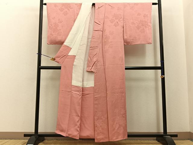 平和屋着物■上質な色無地　薔薇地紋　薄紅色　正絹　逸品　BAAY6286hj