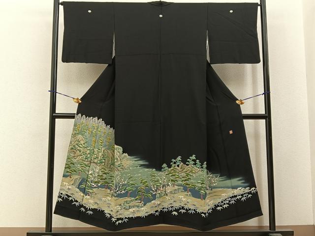 平和屋着物●本加賀友禅作家　堀哲也　黒留袖　松竹梅風景文　暈し染め　正絹　逸品　BAAY6288hj