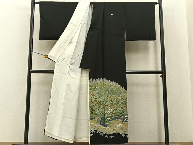 平和屋着物●本加賀友禅作家　堀哲也　黒留袖　松竹梅風景文　暈し染め　正絹　逸品　BAAY6288hj