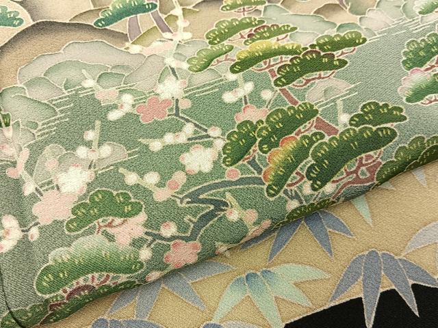 平和屋着物●本加賀友禅作家　堀哲也　黒留袖　松竹梅風景文　暈し染め　正絹　逸品　BAAY6288hj