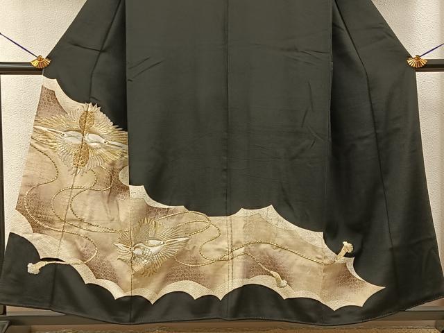 平和屋着物■豪華黒留袖　刺繍　双鶴紐文　金彩　正絹　逸品　BAAY6289hj