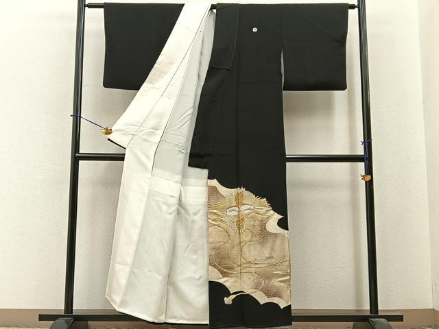平和屋着物■豪華黒留袖　刺繍　双鶴紐文　金彩　正絹　逸品　BAAY6289hj
