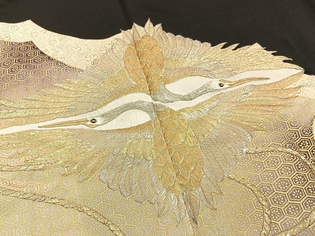 平和屋着物■豪華黒留袖　刺繍　双鶴紐文　金彩　正絹　逸品　BAAY6289hj