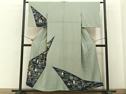 平和屋着物■訪問着　型染め　風景文　金彩　正絹　逸品　BAAY6292hj