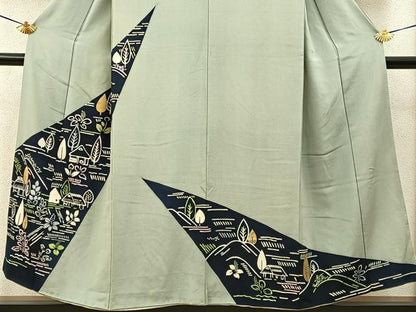 平和屋着物■訪問着　型染め　風景文　金彩　正絹　逸品　BAAY6292hj