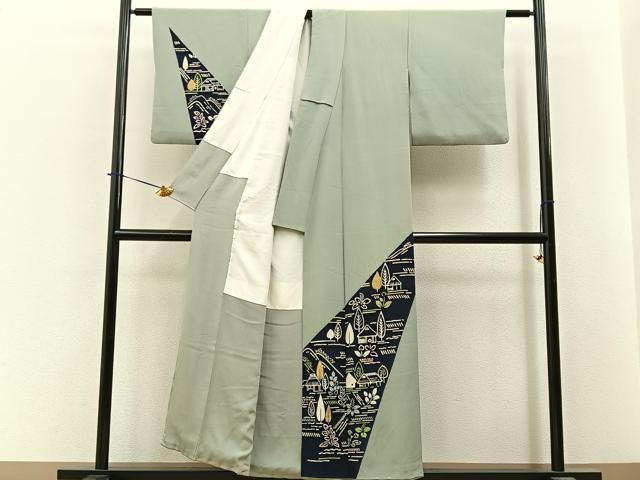 平和屋着物■訪問着　型染め　風景文　金彩　正絹　逸品　BAAY6292hj