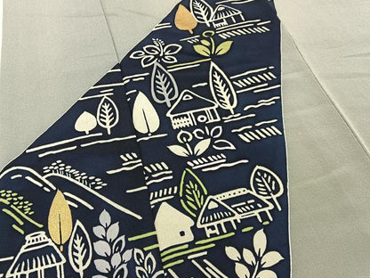 平和屋着物■訪問着　型染め　風景文　金彩　正絹　逸品　BAAY6292hj